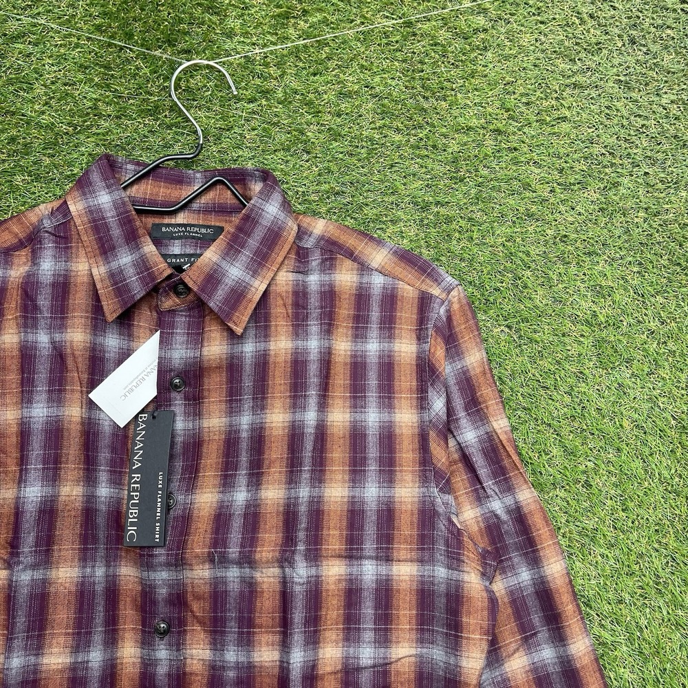 Banana Republic Dress Shirt Mens Medium Grant-Fit Luxe Plaid Button Up NWT